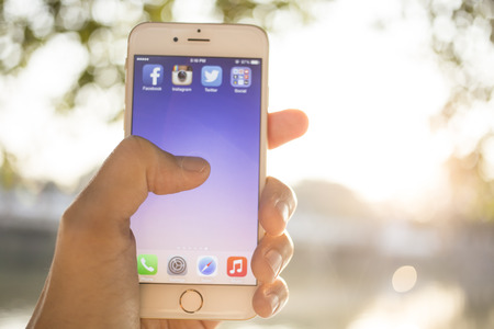 CHIANG MAI, THAILAND - JANUARY 04, 2015: All of popular social media icons on smartphone device...