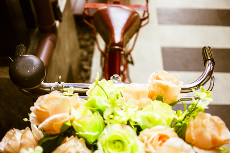 Flowers on vintage bicycleの写真素材
