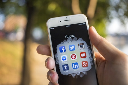 CHIANG MAI, THAILAND - JANUARY 04, 2015: All of popular social media icons on smartphone device...