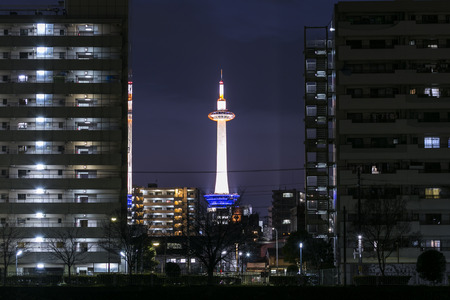 KYOTO, JAPAN - 10 FEBRUARY 2015 - The Kyoto tower, in the Kansai region and Kyoto prefecture.のeditorial素材