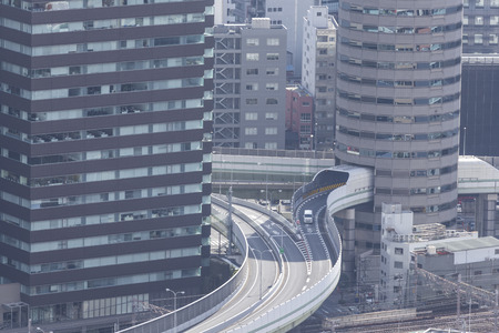 OSAKA, JAPAN - 09 FEBRUARY 2015 - The city of Osaka, in the Kansai region and Osaka prefecture, is the second largest metropolitan area in Japan. Downtown Osaka is very modern with many skyscrapers.のeditorial素材