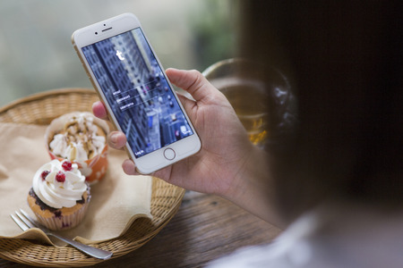 CHIANG MAI, THAILAND - JUNE 28, 2015: Tumblr micro-blogging service that allows users to post text messages on Apple iphone 6, images, videos, links, quotes and audio to their tumblelog.のeditorial素材