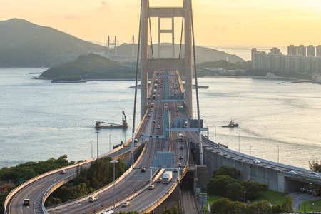 HONG KONG - JULY 31, 2015: Tsing ma bridge Hong Kong landscape.のeditorial素材