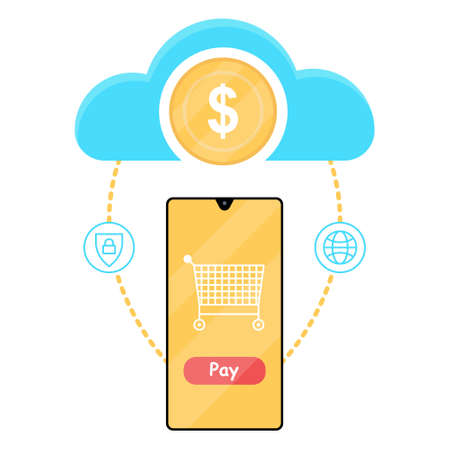 Online payment by phone. Shopping on the Internet. Vector illustration in flat style.のイラスト素材