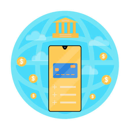 Online bank in a smartphone. Vector illustration in flat style.のイラスト素材