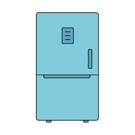 Blue refrigerator, fridge, icebox icon. Kitchen equipment for storing food. Vector illustration in flat line style on a white isolated background.のイラスト素材