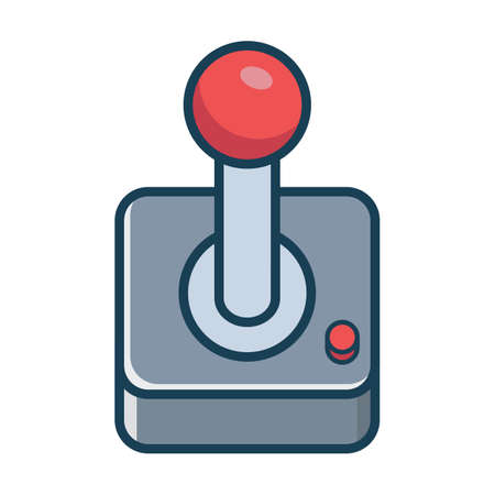 Retro joystick for playing on a computer and consoles. Vintage video game joypad icon. Vector illustration on white isolated background in flat line style.のイラスト素材