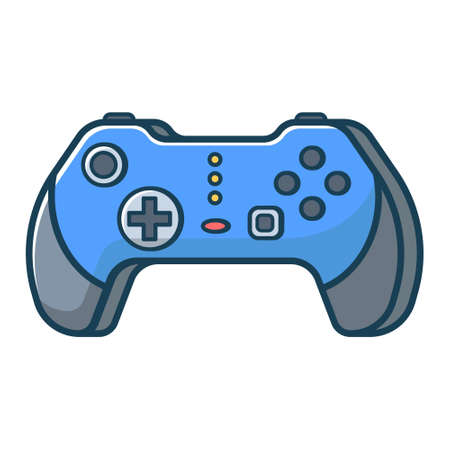 Blue game joystick icon. Joypad for console, pc and video games. Vector illustration in flat line...