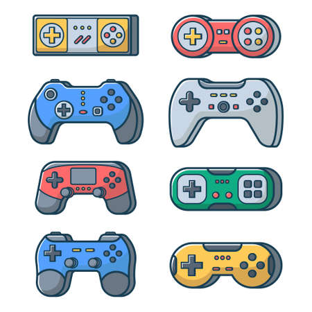 Set of game joysticks on an isolated white background. Joypad for console, pc and video games....