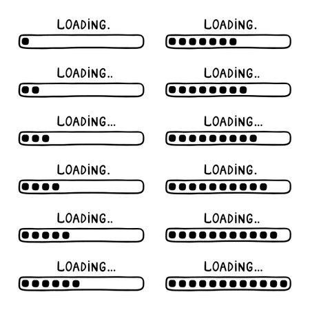 Loading bar, status and progress for animation. Doodle elements. Sketch, hand drawn style. Vector illustration.のイラスト素材