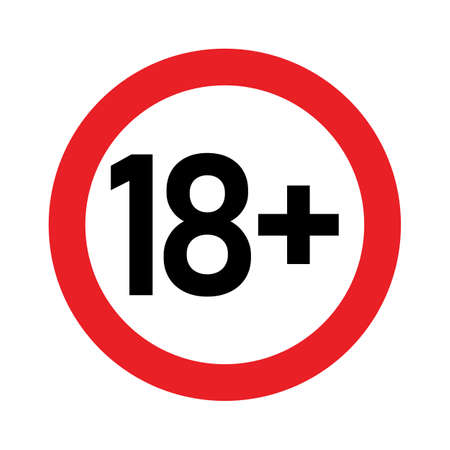 18 plus sign. Eighteen. For adults only. Age restrictions, censorship, parental control. Icon for content, movies, alcohol, night clubs and bars.のイラスト素材