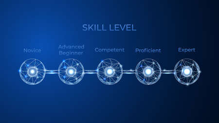 Skill levels. Career scale. The concept of professional knowledge. Low poly style, polygonal. Vector illustration.のイラスト素材