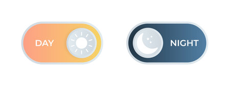 Night day mode switch. Concept for mobile app or website. Gradient on and off button. Vector illustration.のイラスト素材