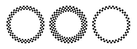 Circle checker frames. Round chess borders. Design for text for start, finish or winner. Pack of isolated elements on a white background.のイラスト素材