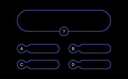 Quiz test game template. Multiple choice questions. Used in answer shows on TV and social media. Vector gradient design on black background.のイラスト素材
