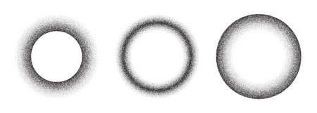 Noise gradient frame. Dots circle border. Ring grain texture. Round stipple pattern. Set of...