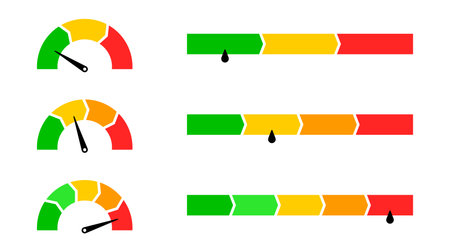 Scale icon with a circle and bar. Level rating gauge. Indicator for temperature, speed, and energy.のイラスト素材