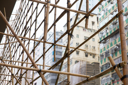 asian bamboo Scaffolding technology in the renewal housing project at hong kong chinaの写真素材