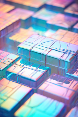 abstract background with shiny cubes in blue and cyan colors. 3d renderの素材
