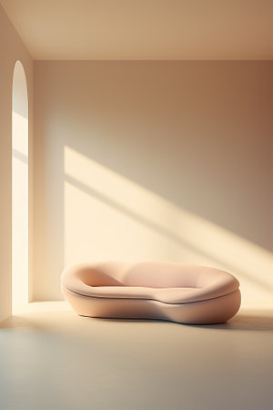 Minimalistic interior with sofa and sunlight. 3D Renderingの素材