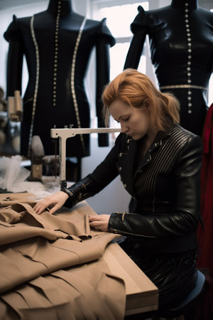 Fashion designer working on a new collection of clothes in her studioの素材