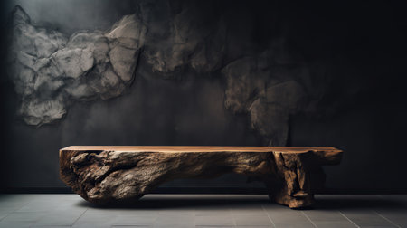 Wooden shelf in dark room with smoke. 3d rendering.の素材