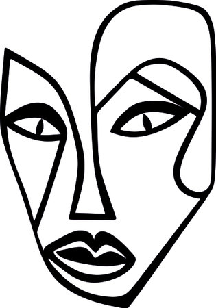 Black and White Illustration of a Mask of the Goddess, Abstract art, art deco, modern art, room decorの写真素材
