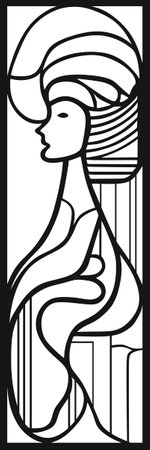 Illustration of a silhouette of a beautiful woman in a window frameの写真素材