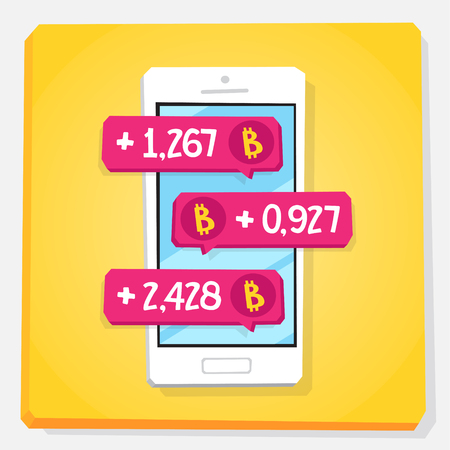 Smartphone 3d isometry flat design vector illustration. Blockchain industry. Push notifications about bitcoins receipt. Concept of crypto trading app.のイラスト素材