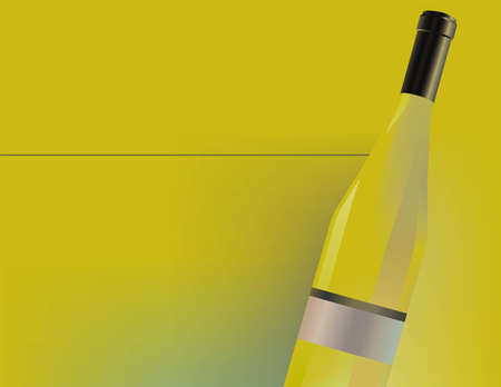 A bottle of white wine on the yellow background. Scalable vector graphics in format.のイラスト素材