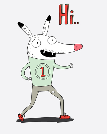 He was greeting good waving hands with a smile in the middle.Cartoon animals the cute monster vector character designのイラスト素材