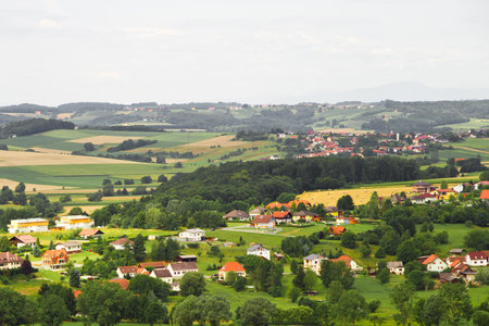 GÃ¼ssing, Southern Burgenland, Austria. View from observation point in GÃ¼ssing on a village in...