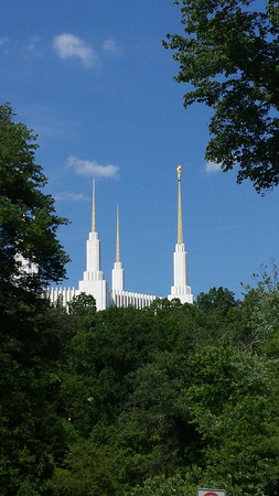 A view from the Rock Creek park of the Washington D.C. Temple belonging to The Church of Jesus Christ of Latter-day Saints in Maryland, USA.の写真素材
