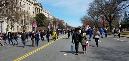 WASHINGTON, DC, USA - MARCH 24, 2018: People demonstrate in the March For Our Lives, a student-led rally, demanding an end to gun violence and responsible firearm control legislation.のeditorial素材