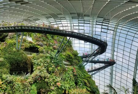 SINGAPORE - MAY 7, 2017: The iconic architecture of the Cloud Forest and Flower Dome exhibition at Gardens by the Bay, a popular tourist attraction on reclaimed land in central Singapore.のeditorial素材