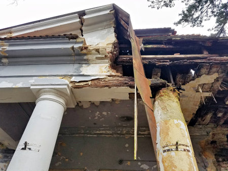 Portico detail of a ruined colonnade structure.の写真素材