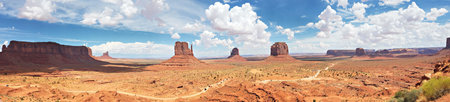 Monument Valley panorama from the Navajo Nation Tribal Park visitor center on the Arizona-Utah border, USAの写真素材