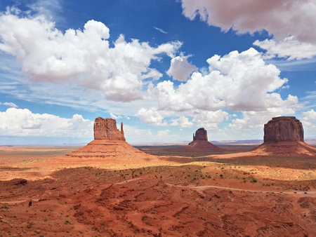 Monument Valley panorama from the Navajo Nation Tribal Park visitor center on the Arizona-Utah border, USAの写真素材
