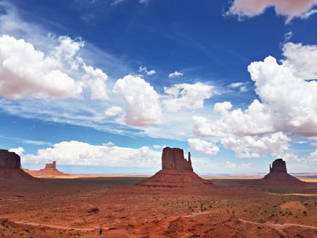 Monument Valley panorama from the Navajo Nation Tribal Park visitor center on the Arizona-Utah...