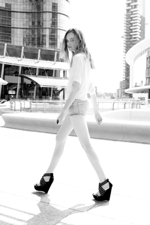 ITALY, Lombardy, Milan 06 July 2013 / woman fashion Italian campaign. For a line of made in Italy knitwear clothes.のeditorial素材