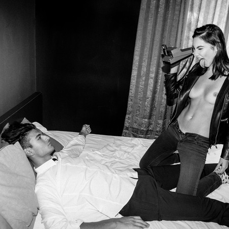 ITALY, Friuli Venezia Giulia, Trieste 19 August 2015 / woman and man fashion Italian campaign. For a line of made in Italy knitwear clothes.のeditorial素材