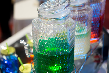 close up the cool colorful drink, selective focus
