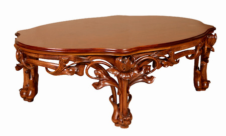 table wood carved isolated on white with pathの写真素材