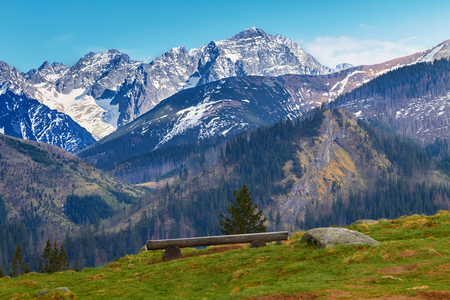 View of the High Tatras to the Polish Zakopane slopesの写真素材