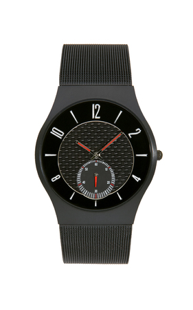 Black titanium wrist watch isolated on white backgroundの写真素材