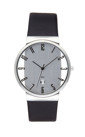 Silver wrist watch isolated on white background transparent clock faceの写真素材
