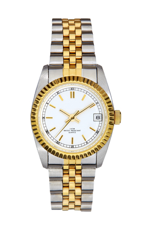Steel Gold wrist watch isolated on white backgroundの写真素材