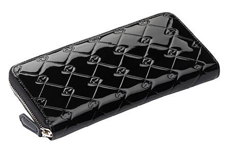Black wallet lacquered isolate on white.の写真素材
