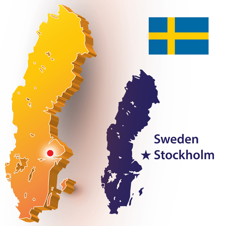 Map of Sweden. Vector silhouette of the Swedish flag.のイラスト素材