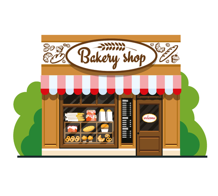 Bakery shop. Bakery shop in flat style. The facade of a bakery shop. The facade of a bakery shop in flat style. Vector illustrationのイラスト素材